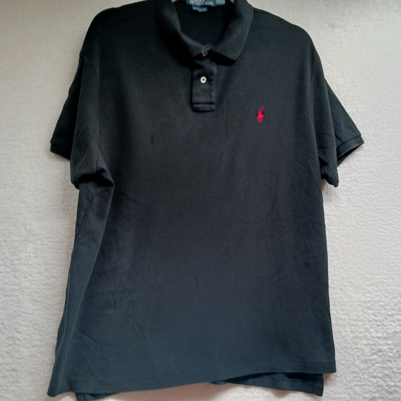 Polo Ralph Lauren‎ Custom Fit Black Red Pony Short Sleeve Polo Shirt XL - Picture 1 of 5
